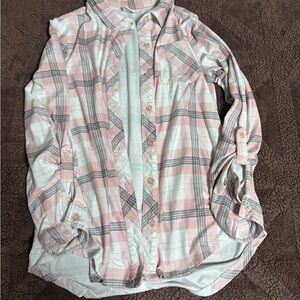 Casual Pink Plaid Button-Up Shirt for youth